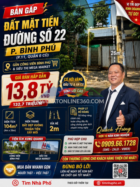 ????nhà c4 đất mặt tiền khu bình phú – 104m² - vuông đẹp - chỉ 13,8 tỷ - tìm nhà phố