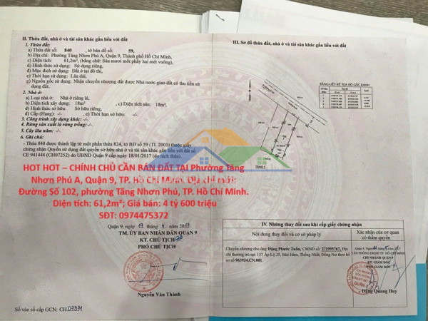 Hot hot – chính chủ cần bán đất tại phường tăng nhơn phú a,...