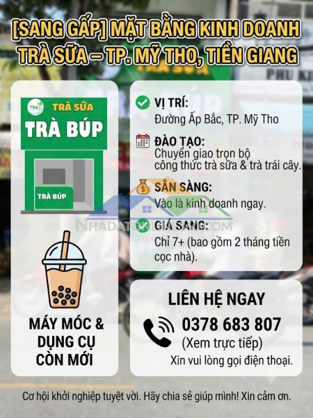 [sang gấp] mặt bằng & công thức kinh doanh trà sữa – vị trí đắc địa tp. mỹ tho tiền giang