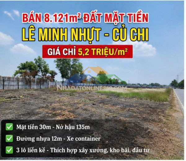 Bán 8.121m² đất mặt tiền lê minh nhựt củ chi - gần vinhomes -...
