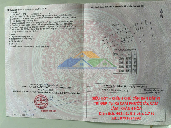 Chính chủ bán lô đất mặt tiền quốc lộ 22 – phường trảng...