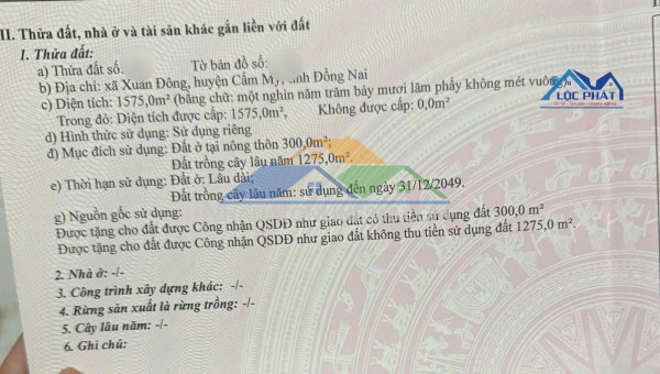 BÁN ĐẤT ĐẸP XUÂN ĐÔNG – CẨM MỸ, ĐỒNG NAI diện tích...