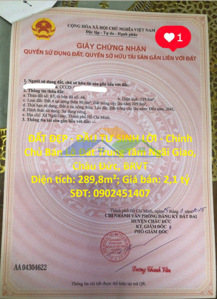 Đất đẹp - đầu tư sinh lời - chính chủ bán lô đất trung tâm...
