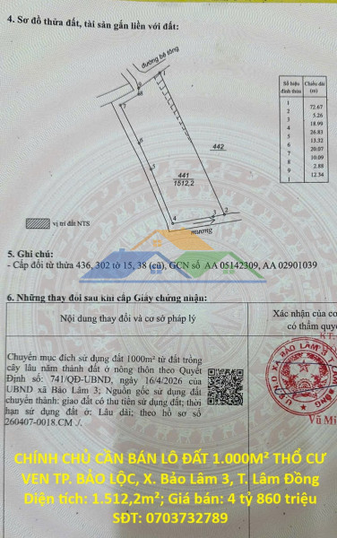 Hot hot – chính chủ cần bán lô đất 1.000m² thổ cư ven tp. bảo lộc, x. bảo lâm 3, t. lâm đồng