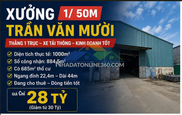 Bán gấp đất 1000m2 trần văn mười, hóc môn. dòng tiền tốt, giá 28 tỷ.