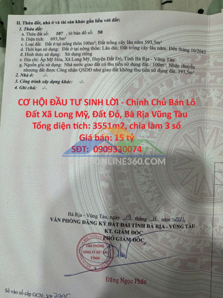 Cơ hội đầu tư sinh lời - chính chủ bán lô đất xã long mỹ,...