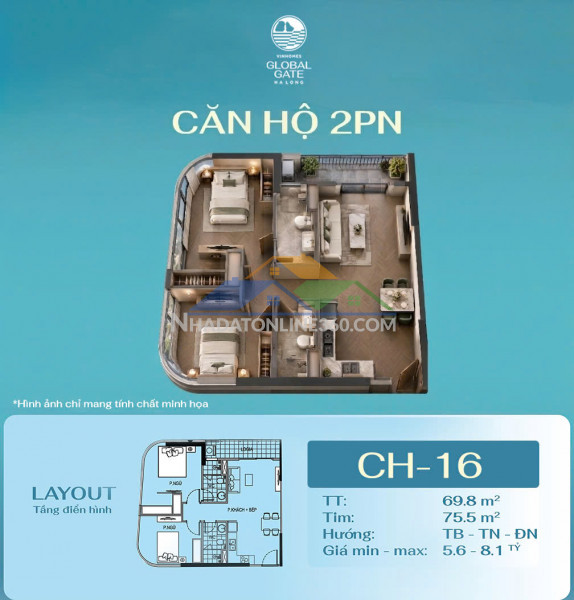 Quỹ căn 2pn góc 70m2 view ôm trọn 3 sân golf 950ha và vịnh hạ long.