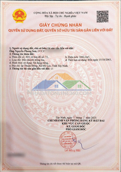 Đầu tư sinh lời - chính chủ cần bán lô đất đẹp tại ấp thuận đông, xã mỹ lộc, tây ninh