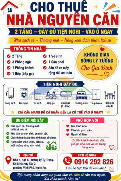 Cho thuê nhà nguyên căn 2 tầng – full nội thất – chỉ 6...