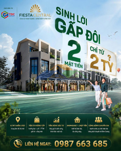 Fiesta central bình dương  0987663865 sinh lời gấp đôi nhà phố 2 mặt tiền lê lợi