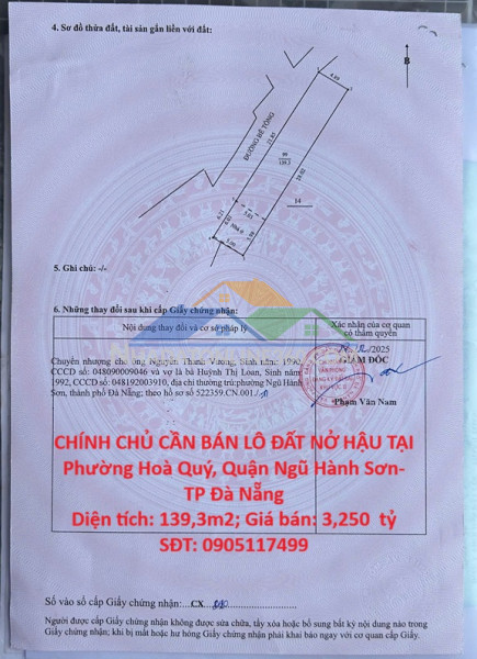 Hot hot – chính chủ cần bán lô đất nở hậu tại phường hoà...