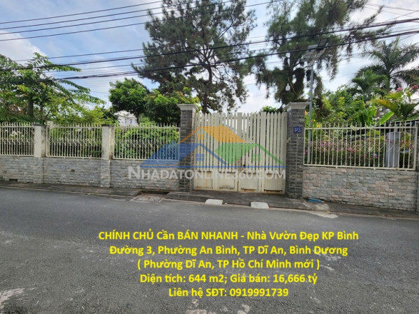 Chính chủ cần bán nhanh - nhà vườn đẹp kp bình đường 3, phường an bình, tp dĩ an, bình dương