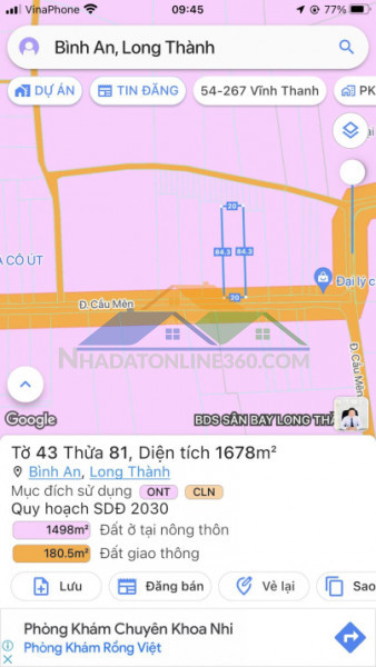Bán đất mt đường cầu mên xã bình an long thành 1678m2, giá 15,1...