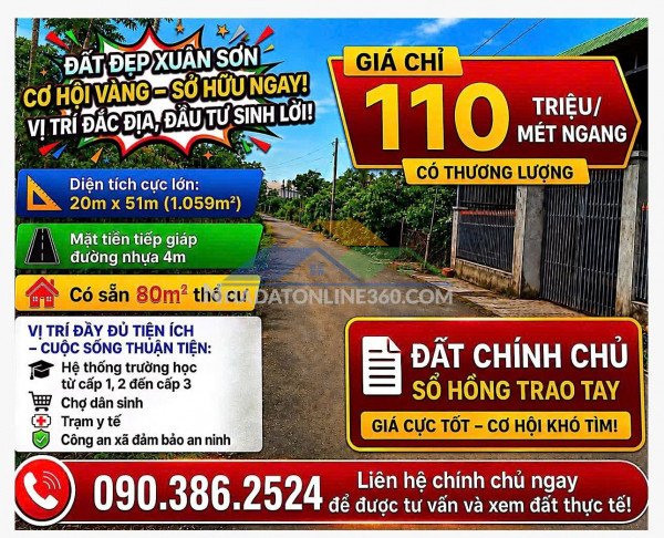 Đất xuân sơn, hồ chí minh - 1.059m2 mặt tiền đường nhựa, sẵn 80m² thổ cư, giá tốt