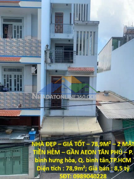 Nhà đẹp – giá tốt – 78,9m² – 2 mặt tiền hẻm – gần aeon tân phú – p. bình hưng hòa, q. bình tân,tp.hcm