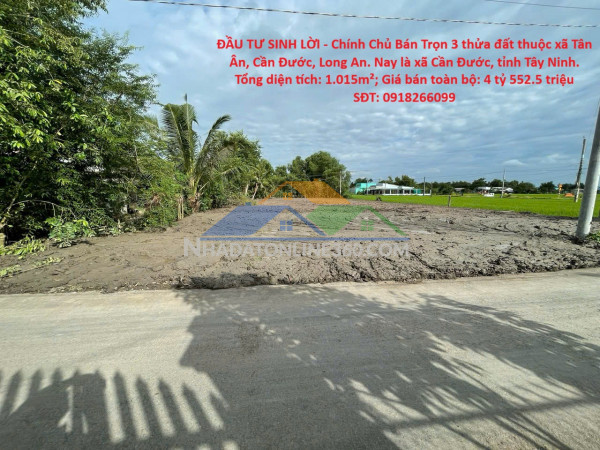 Đầu tư sinh lời - chính chủ bán trọn 3 thửa đất thuộc xã tân ân, cần đước, long an