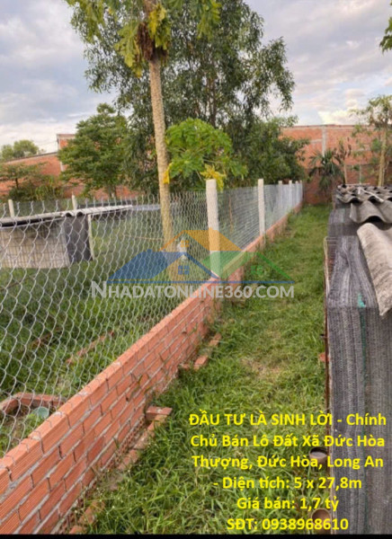 Đầu tư là sinh lời - chính chủ bán lô đất xã đức hòa thượng, đức hòa, long an