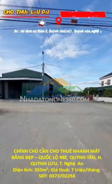 Chính chủ cần cho thuê nhanh mặt bằng đẹp – quốc lộ 48e, quỳnh tân, h. quỳnh lưu, t. nghệ  an