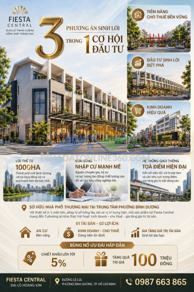 Sở hữu 01 căn nhà phố tại fiesta central bình dương chỉ hơn 4.3...