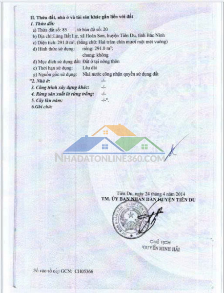 Thanh lý 291m2 làng bất lự, xã hoàn sơn, huyện tiên du, tỉnh bắc ninh