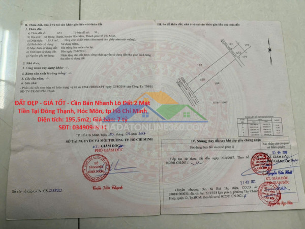 Đất đẹp - giá tốt - cần bán nhanh lô đất 2 mặt tiền tại đông thạnh, hóc môn, tp hồ chí minh