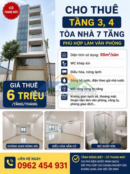 Cho thuê tầng 3, 4 – tòa nhà 7 tầng có thang máy – phù hợp làm văn phòng - khu văn phú, hà đông, hà nội