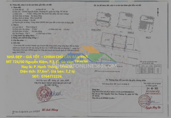 Nhà đẹp – giá tốt  – chính chủ cần bán nhà mt 726/60 nguyễn kiệm, p.3, q. gò vấp, tp.hcm.