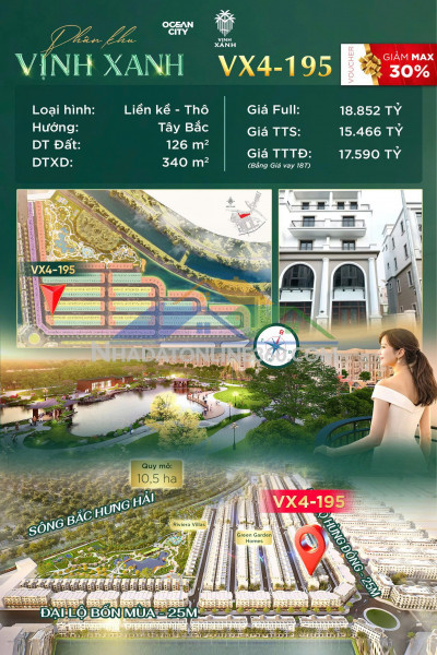 Bán nhà liền kề vịnh xanh- vhocp3: [126m2- 5 tầng- 15.4 tỷ]