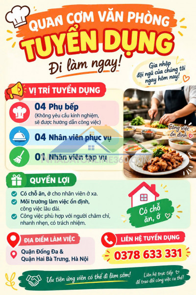 Quán cơm văn phòng cần nhân viên – đi làm ngay - tại đống đa và hai bà trưng, hà nội
