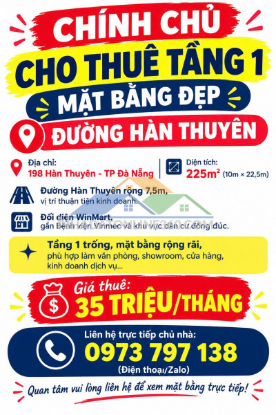Chính chủ cho thuê tầng 1 – mặt bằng đẹp đường hàn thuyên...