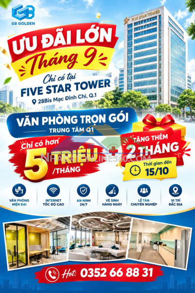 Chỉ 5 triệu/tháng + tặng thêm 2 tháng cho văn phòng trọn gói tại trung tâm q1