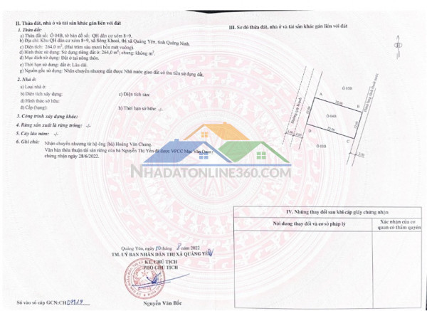 Thanh lý đất xã sông khoai, quảng yên, quảng ninh, 264m2, mt 12m, 2.1 tỷ