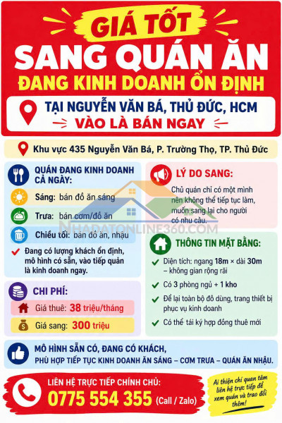 Giá tốt – sang quán ăn đang kinh doanh ổn định – tại nguyễn...