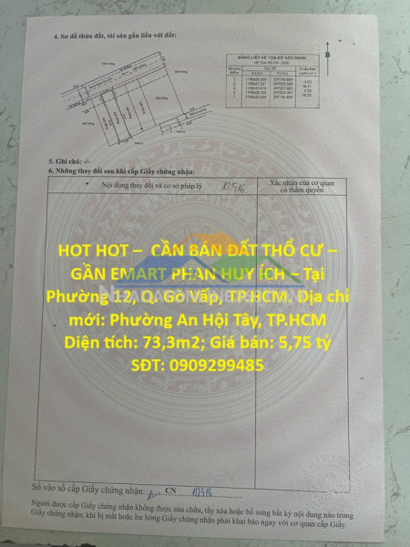 Hot hot –  cần bán đất thổ cư – gần emart phan huy ích – tại phường 12, q. gò vấp, tp.hcm