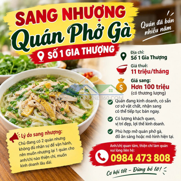 Sang nhượng quán phở gà – số 1 gia thượng , p. bồ đề, hà nội
