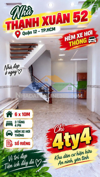 Bán nhà 3 tầng 60m2 (6x10m) 4pn hà huy giáp tx52 q12 hxh thông chỉ 4.4tỷ