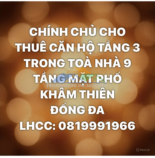 CHÍNH CHỦ CHO THUÊ CĂN HỘ TẦNG 3 TRONG TOÀ NHÀ 9 TẦNG 346 MẶT...