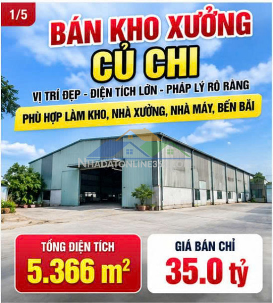 Kho xưởng đường 87 tân phú trung củ chi 5366m2 giá 35 tỷ cần...