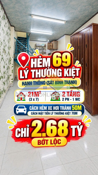 Bán nhà hẻm lý thường kiệt gò vấp sát bình thạnh 21m2 ,2 tầng chỉ 2.68tỷ
