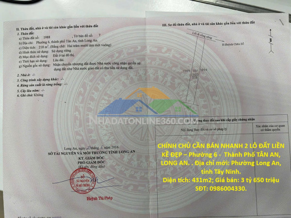 Chính chủ cần bán nhanh 2 lô đất liền kề đẹp – phường 6 -...