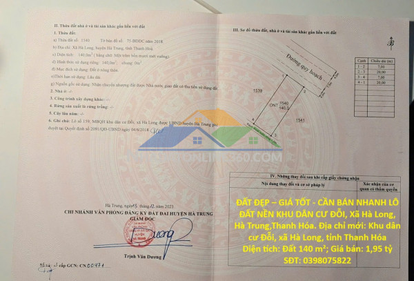 Đất đẹp – giá tốt - cần bán nhanh lô đất nền khu dân cư đỗi, xã hà long, hà trung,thanh hóa