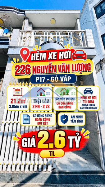 Bán nhà nguyễn văn lượng p17 gò vấp 21m2 2 tầng căn góc hxh giá 2.6tỷ
