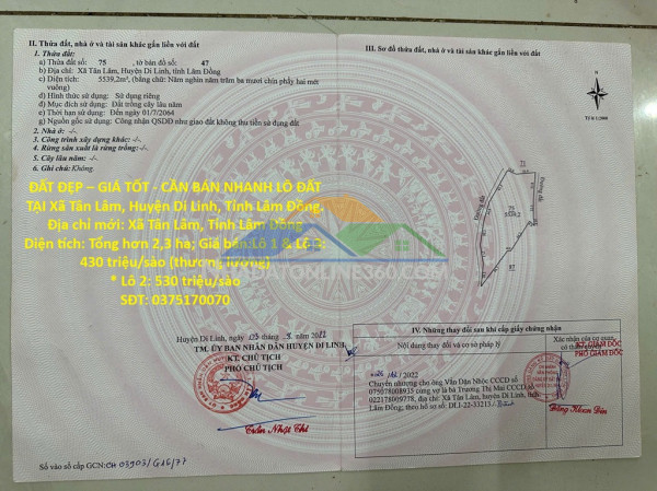 Đất đẹp – giá tốt - cần bán nhanh lô đất tại xã tân lâm,...
