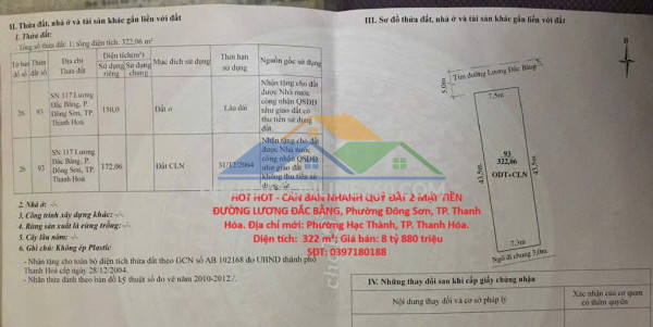 Hot hot - cần bán nhanh quỹ đất 2 mặt tiền đường lương đắc...
