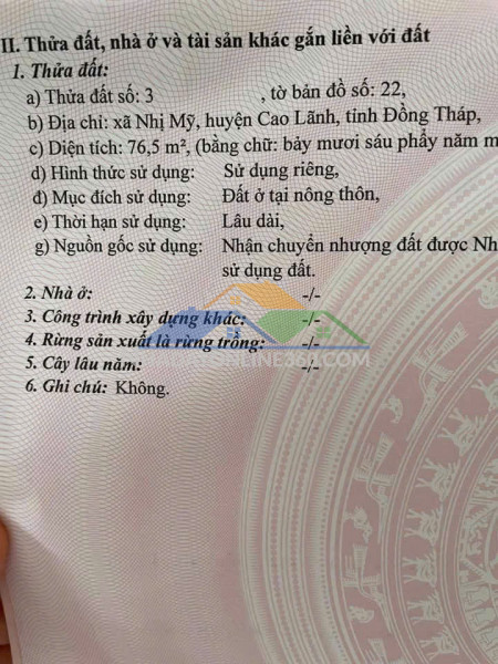 Vị trí đẹp - giá tốt - chính chủ bán đất mặt tiền xã nhị mỹ, cao lãnh, đồng tháp