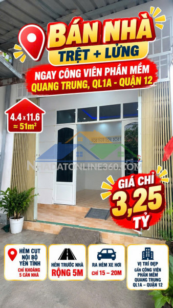 Bán nhà 51m2 trệt lửng ngay cvpm quang trung q12 hẻm 5m giá 3.25tỷ