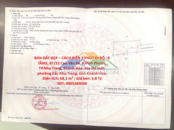 Bán đất đẹp – cách biển 3 phút đi bộ –6 tầng, cao văn bé, p.vĩnh phước, tp.nha trang, khánh hòa