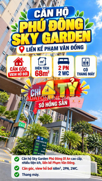 Bán căn hộ góc 2pn cc phú đông sky garden sát thủ đức có sổ sẵn 4tỷ
