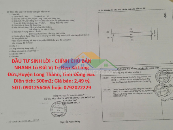 Đầu tư sinh lời - chính chủ bán nhanh lô đất vị trí đẹp xã long đức,huyện long thành, tỉnh đồng nai.
