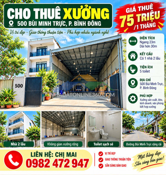 Chính chủ cho thuê nhà mặt phố kèm xưởng tại mặt đường bùi minh trực, p. bình đông.